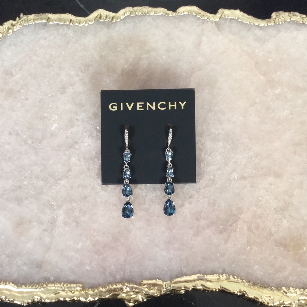 Givenchy Sapphire Blue Pear-Shaped Drop Linear Earrings